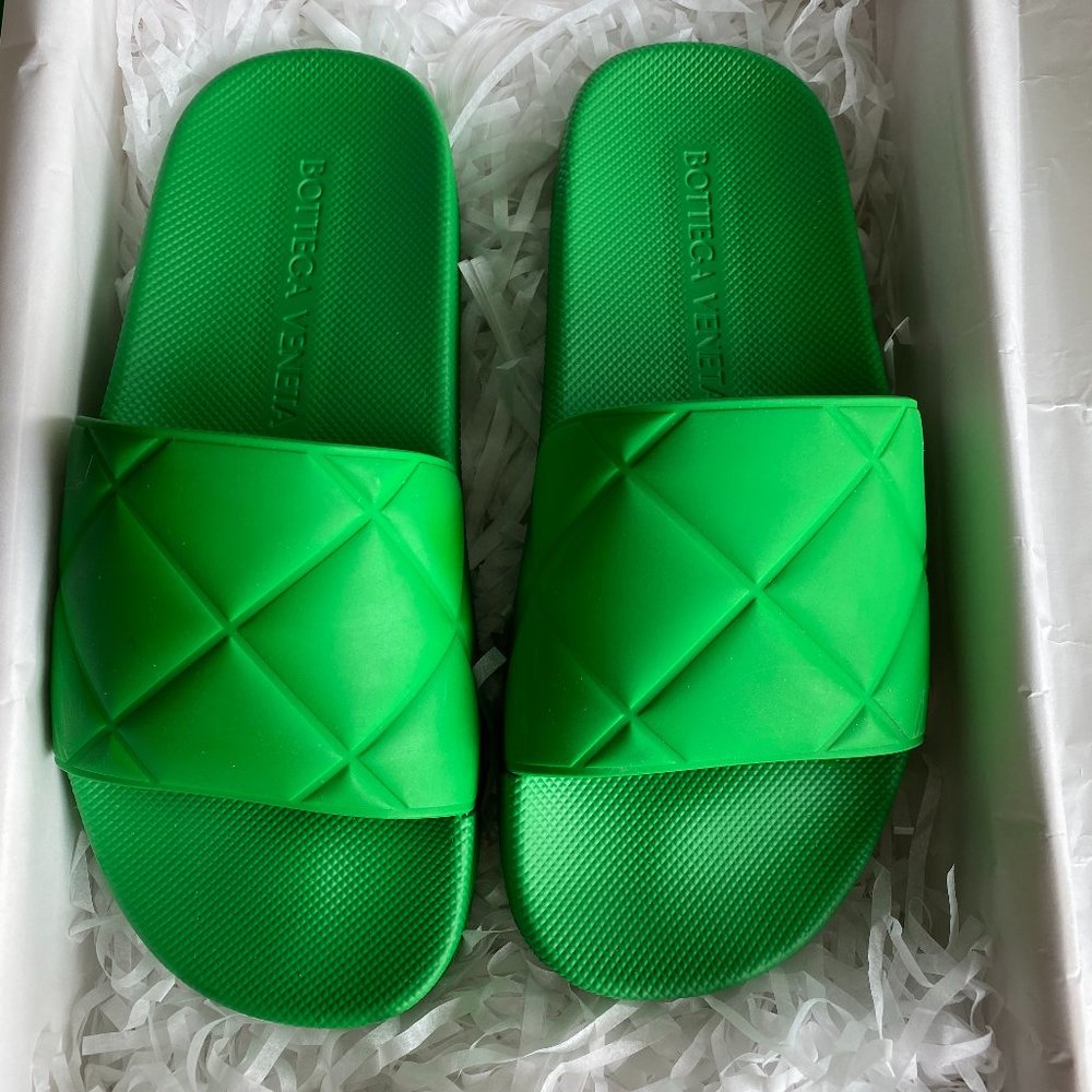 Bottega Veneta Green Rubber Slide Sandals